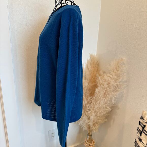 Nordstrom 100% Cashmere Cardigan Sweater Large Blue Crewneck Soft - Picture 7 of 10
